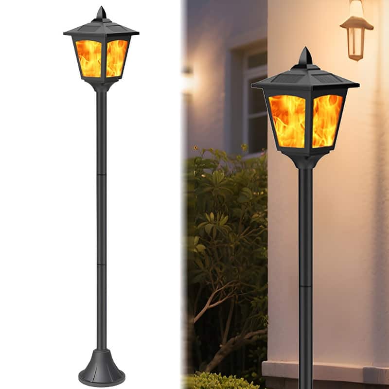 42" Solar Lamp Post Lights – Flickering Flame Waterproof Outdoor Pole Lights for Garden, Pathway, Yard - 40''