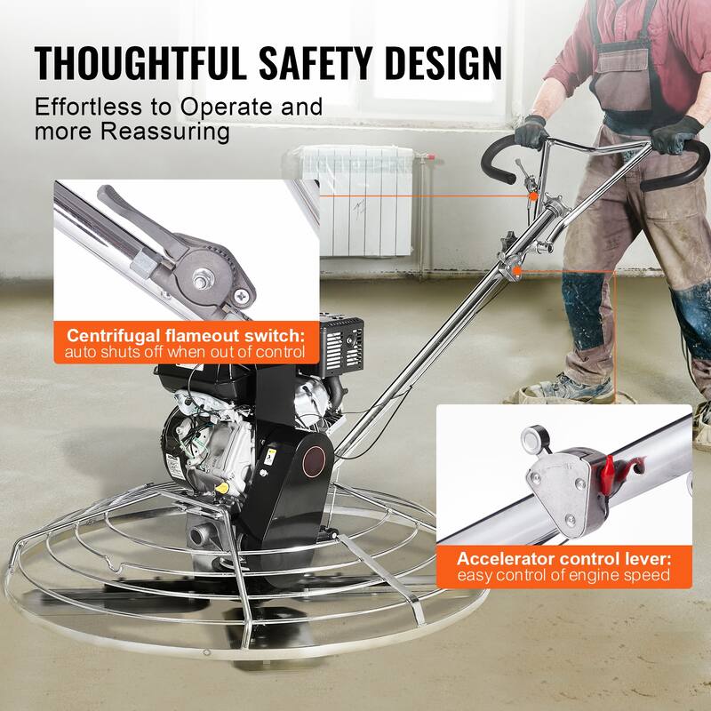Power Trowel, Walk-Behind Cement Trowel with Float Pan, Gas-Powered Smooth Concrete Surface Finisher