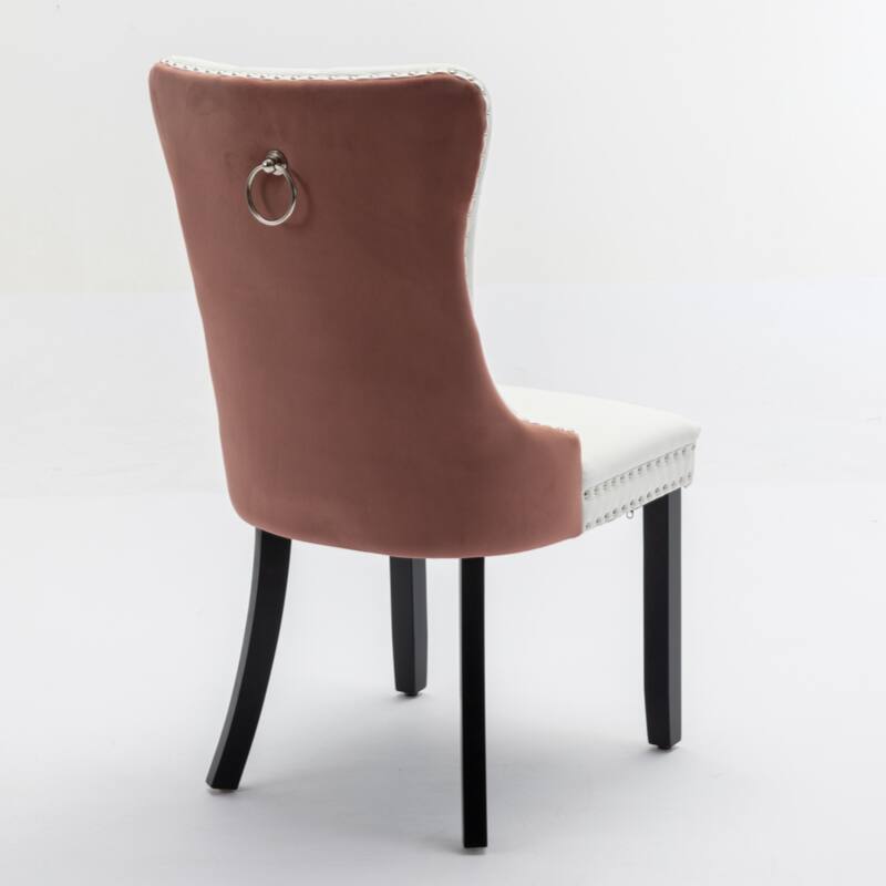 High-end Tufted Solid Wood Contemporary PU and Velvet Upholstered Dining Chair with Wood Legs Nailhead Trim 2-Pcs Set