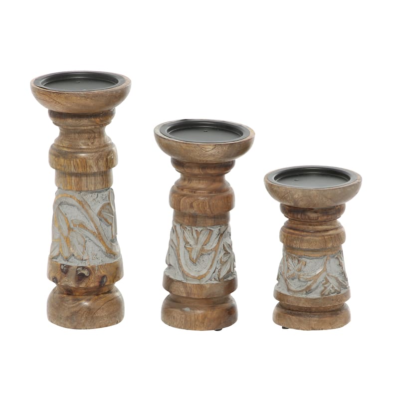 Wood Candle Holder - Set of 3 Bronze - Roche River Decor - 4"W x 4"L x 10"H