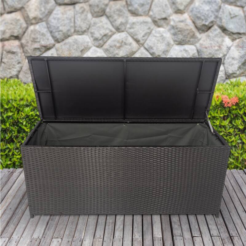 Outdoor Storage Box 113 Gallon Wicker Patio Deck Boxes - Black