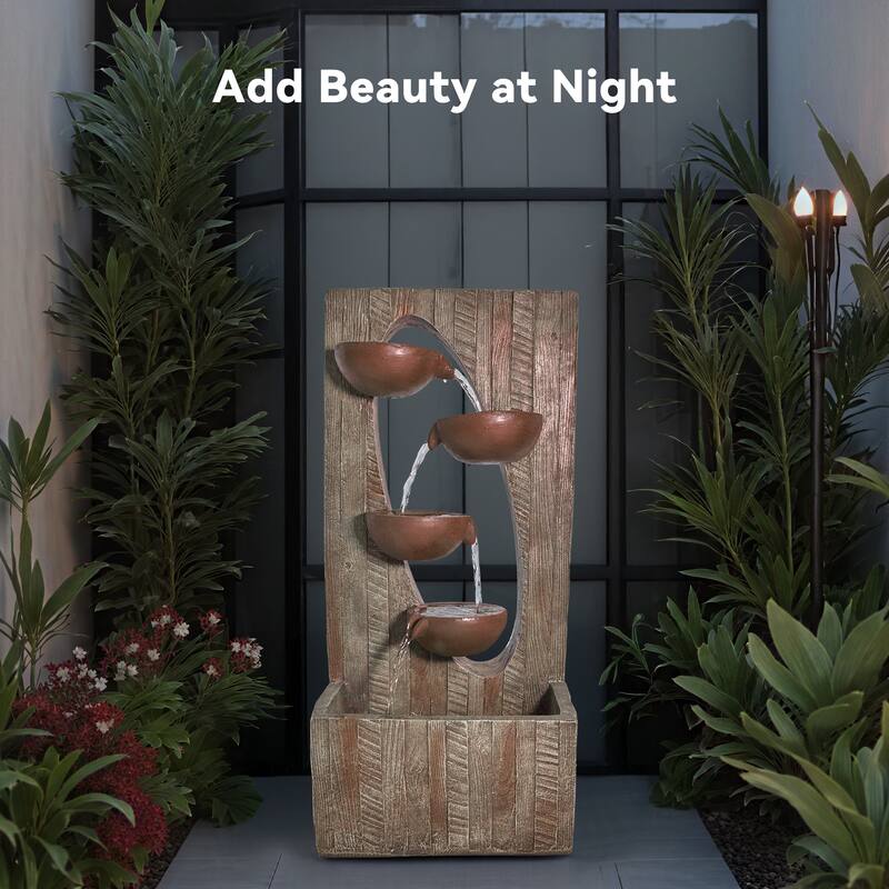 Three-Tier Cascading Basin Fountain – Weather Resistant Outdoor Fountain with LED Lights