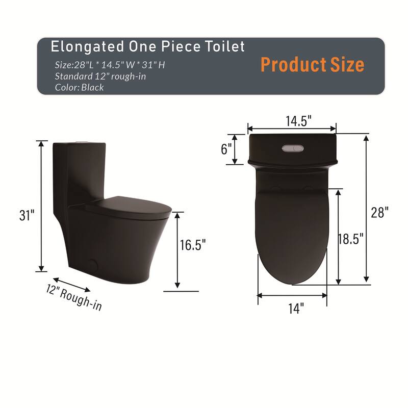 Matte Black Elongated One Piece Toilet