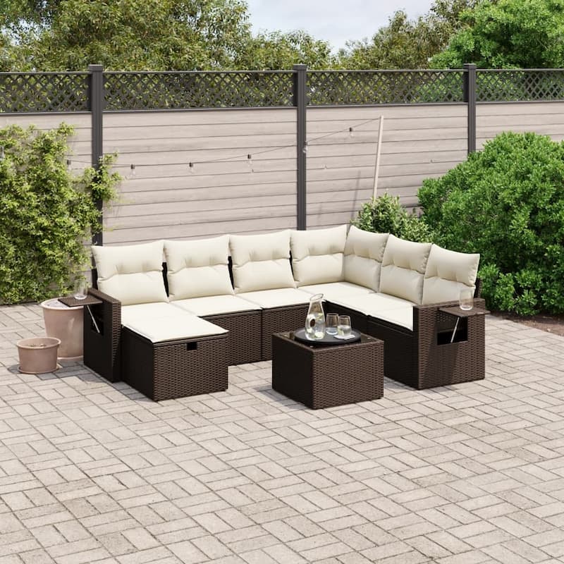 vidaXL Garden Sofa Set - Brown and cream Large With table