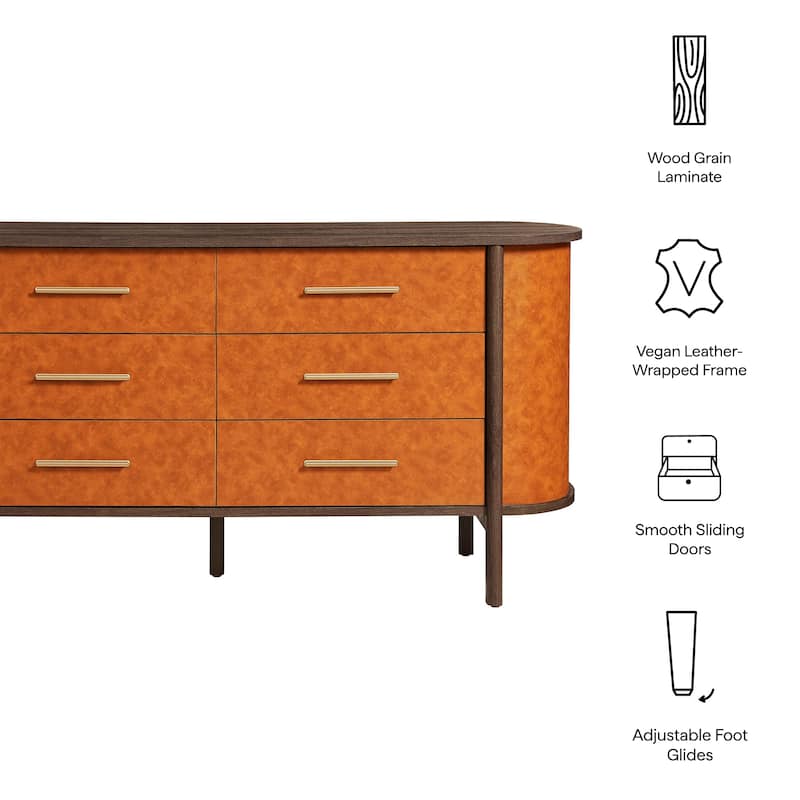 Coralie Curved 6-Drawer Vegan Leather Oval Dresser