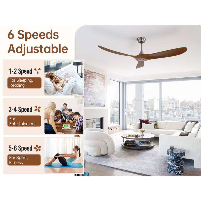 52''/60" Large Ceiling Fan without Lights, Remote Control and Reversible Motor Included, Smart Optinal