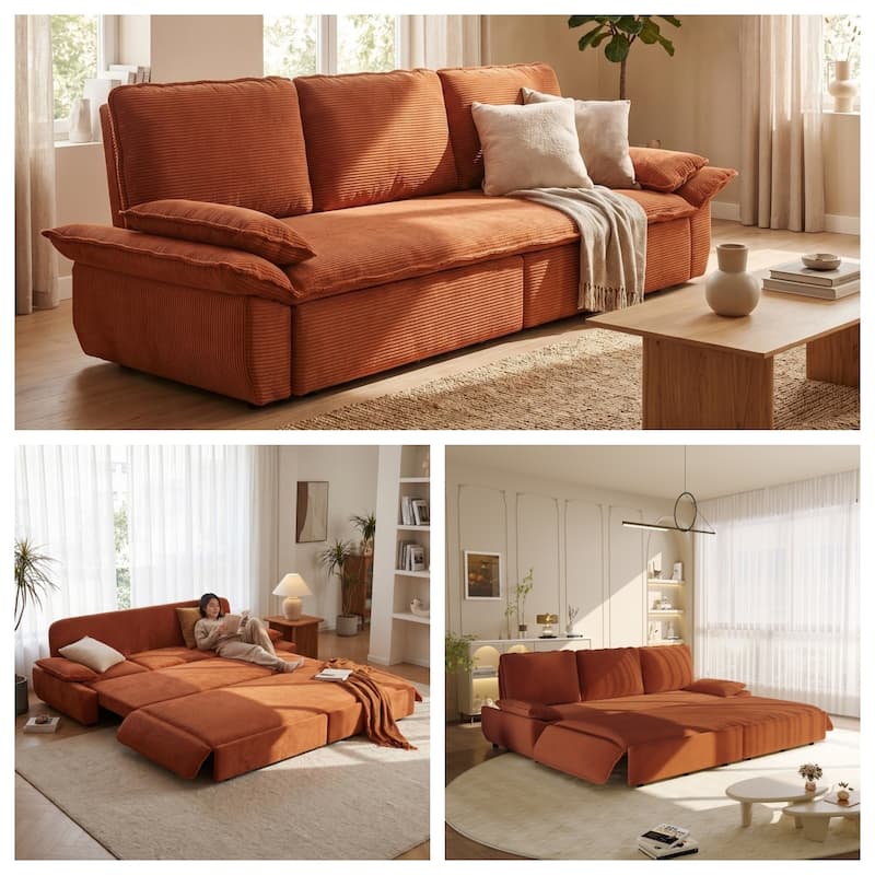 Homy Casa 73.2''/94.5" Queen/King Pull Out Sofa Bed, 3-in-1 Corduroy/Velvet Sleeper Couch