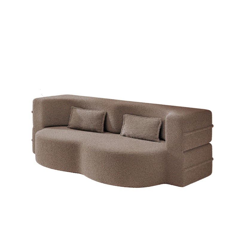 Convertible Floor Sofa with Teddy Fabric, Twin Mattress & No Assembly