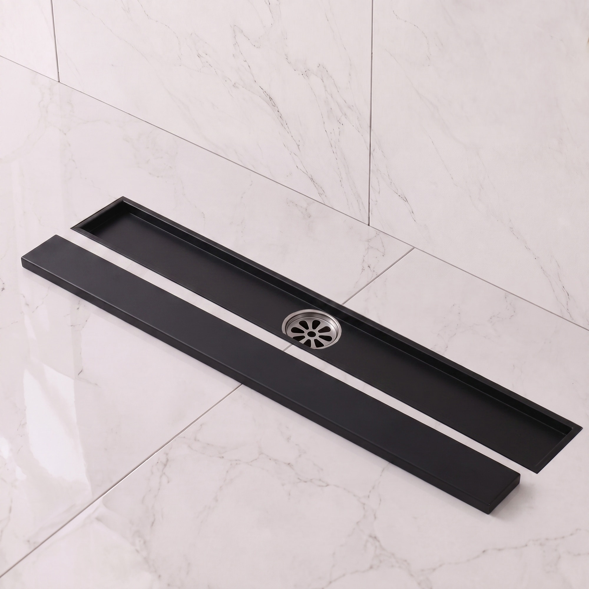24-Inch Linear Shower Drain with Reversible Tile-Insertion Cover Hair Strainer 304 Stainless Steel