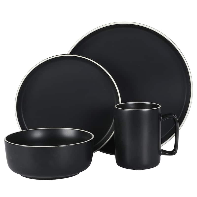 Gibson Home Zuma Nuevo 32 Piece Plates, Bowls, and Mug (Service for 8) Dinnerware Set - Black