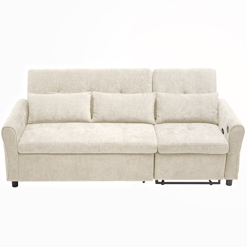 2-in-1 Sleeper Sofa Bed, 3 Seater Sectional Sofa with Pull Out Bed, Reversible Recliner Sofa with Pillows and USB Port