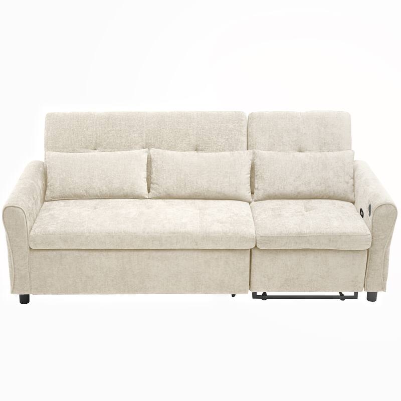 Roomfitters 82-Inch 2-in-1 Three-Seater Sofa, Upholstered Couch with Sofa Bed and Reversible Recliner for Living Room, Beige