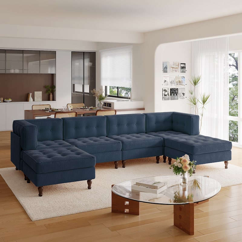 Madison Oversized Upholstered Corduroy Modular Sectional Sofa - Navy-6 Piece