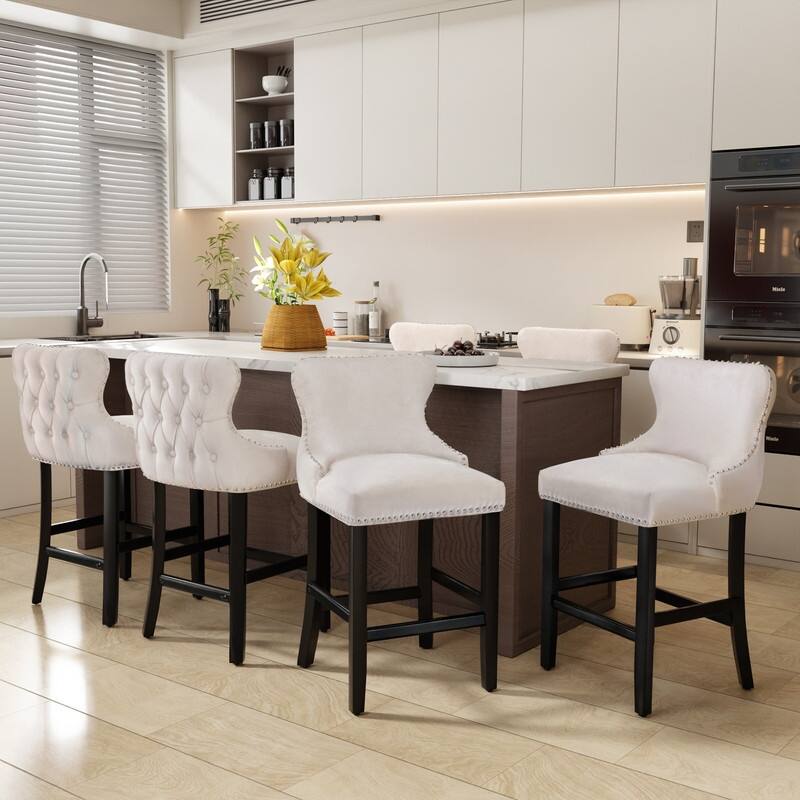 Upholstered Wing Back Bar Stools (Set of 6)