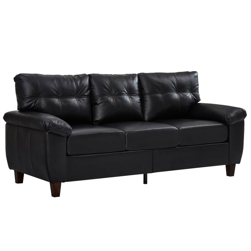 79" Three Seater Sofa Modern Design Faux Leather Couch,Storage,Big Armrest Sofa,Upholstered Breathable PU Leather Sofa