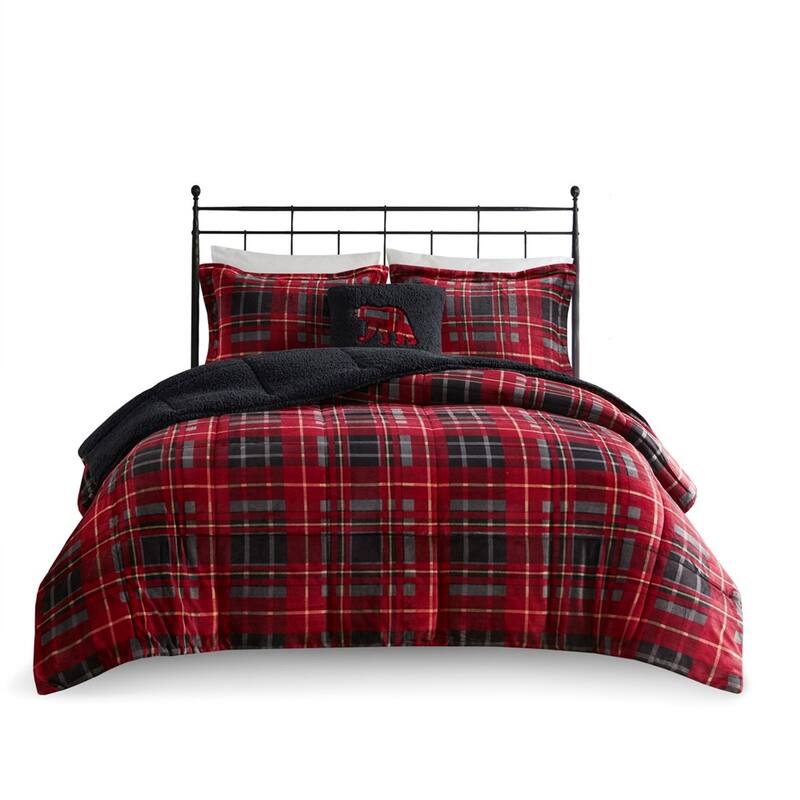 GDF Studio - Alton Plush to Sherpa Down Alternative Comforter Set - Red Plaid