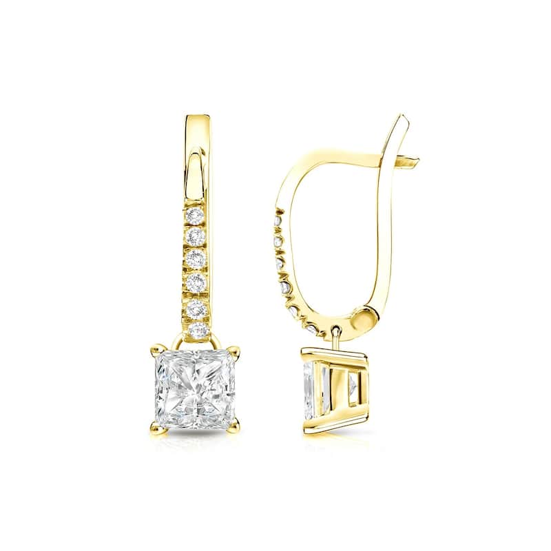 Auriya 14k Gold 1ctw Princess-cut Diamond Dangle Earrings (I-J, SI2-SI3) - Yellow