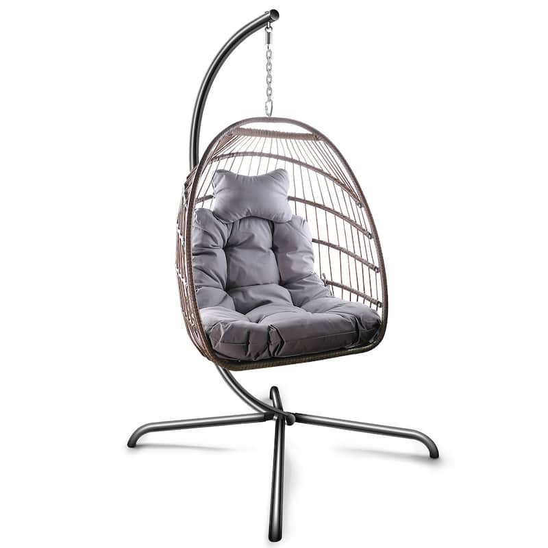 Outdoor Hanging Basket Egg Chair Swing with Stand Cushion