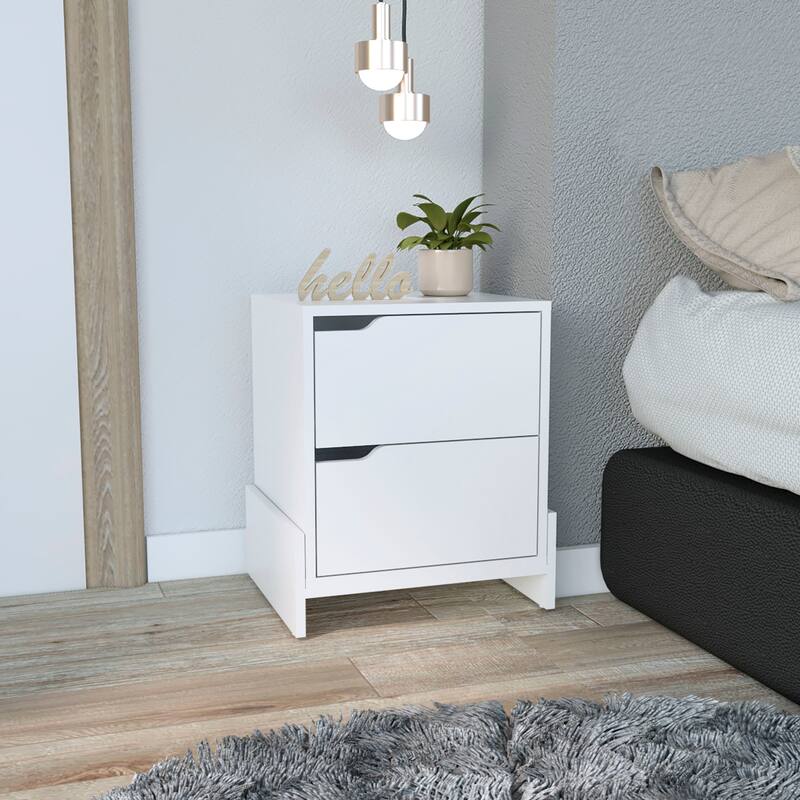 Nightstand with 2 Spacious Drawers, Sleek Design, Durable Manufactured Wood, Compact Size - White