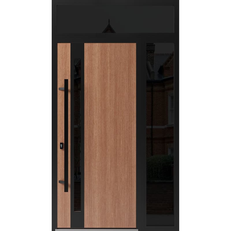 Front Exterior Prehung Steel Door Ronex 1033 Teak Entry Metal Painted W36xH80 Left hand Inswing - Taupe - 52 x 96
