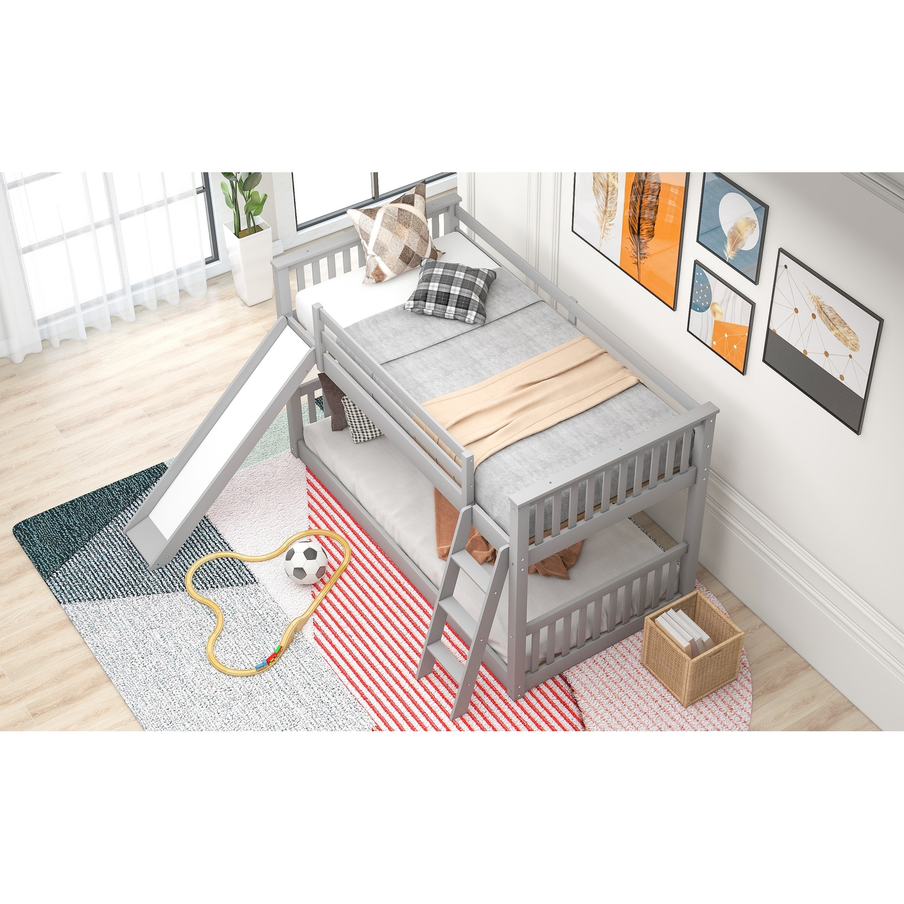 Twin over Twin Bunk Bed with Convertible Slide and Ladder