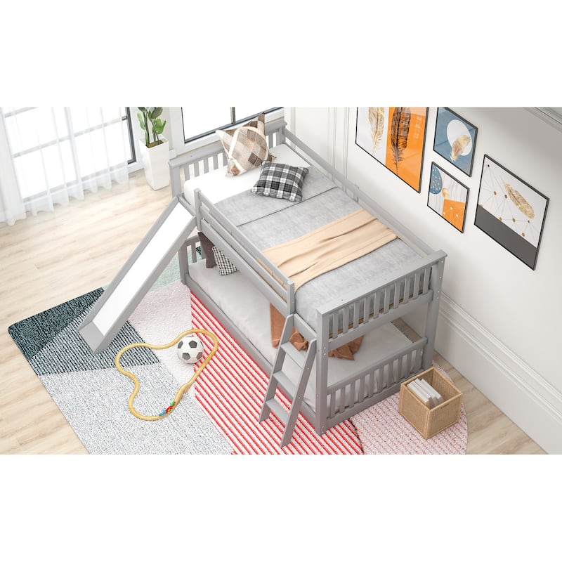 Twin over Twin Bunk Bed with Convertible Slide and Ladder
