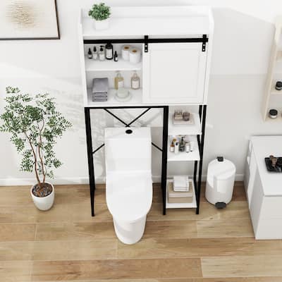 Over-The-Toilet Storage Cabinet with Sliding Barn Door & Adjustable Shelves