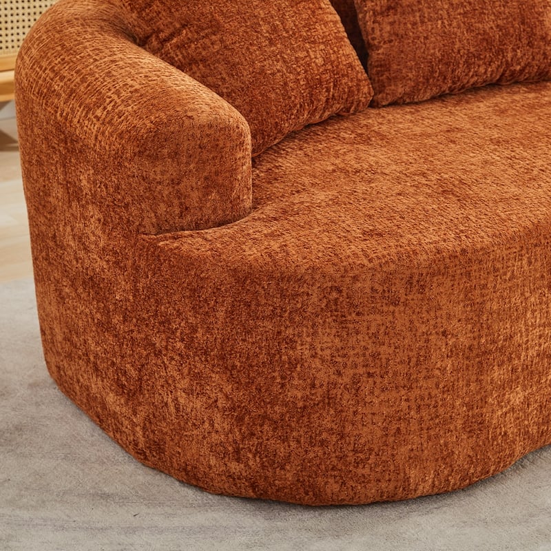 Curved Loveseat 2-Seater Sofa Couch, Minimalist Orange Sleeper Sofa Couch with Pillows for Living Room