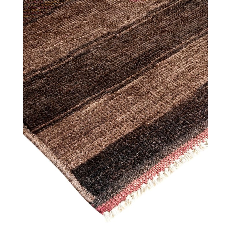 Overton Hand Knotted Wool Vintage Inspired Modern Contemporary Overdyed Brown Area Rug - 8' 3" x 10' 3"
