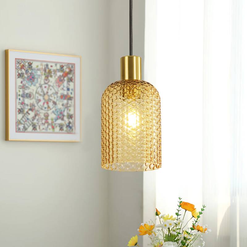 1/3-Light Modern Glam Bell-Shaped Adjustable Island Pendant Light with Clear/Blue/Amber Textured Glass - Brown
