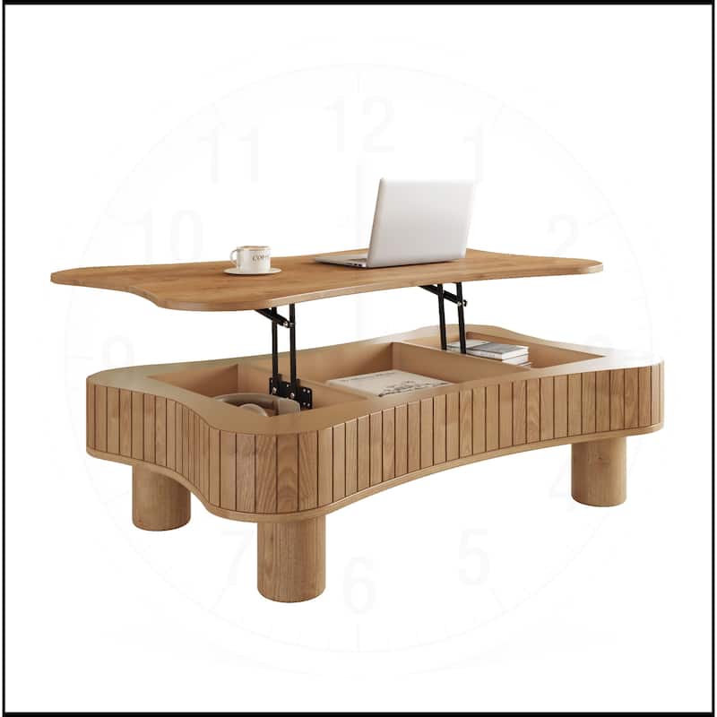 42" Lift Top Coffee Table with Fluted Panel Hidden Storage