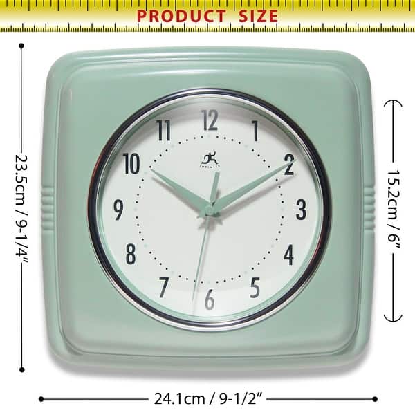 dimension image slide 15 of 22, Infinity Instruments Retro 9.25-inch Square Wall Clock - 9.25 x 1.875 x 9.5