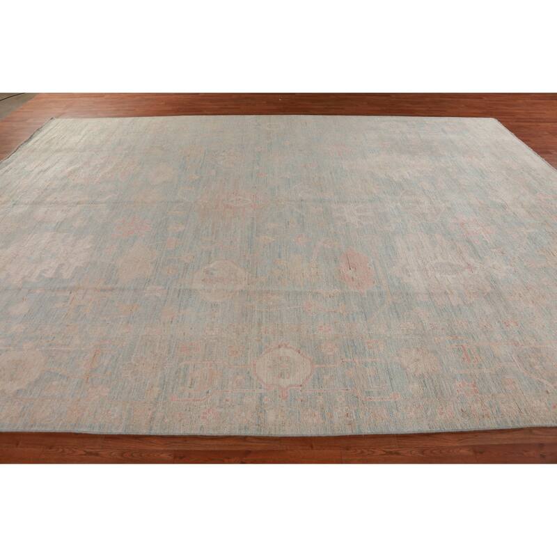 Hand Knotted Oriental 100% Wool Carpet Transitional All-Over Navy Blue & Blues Oushak Area Rug - 13' 7'' X 9' 10''