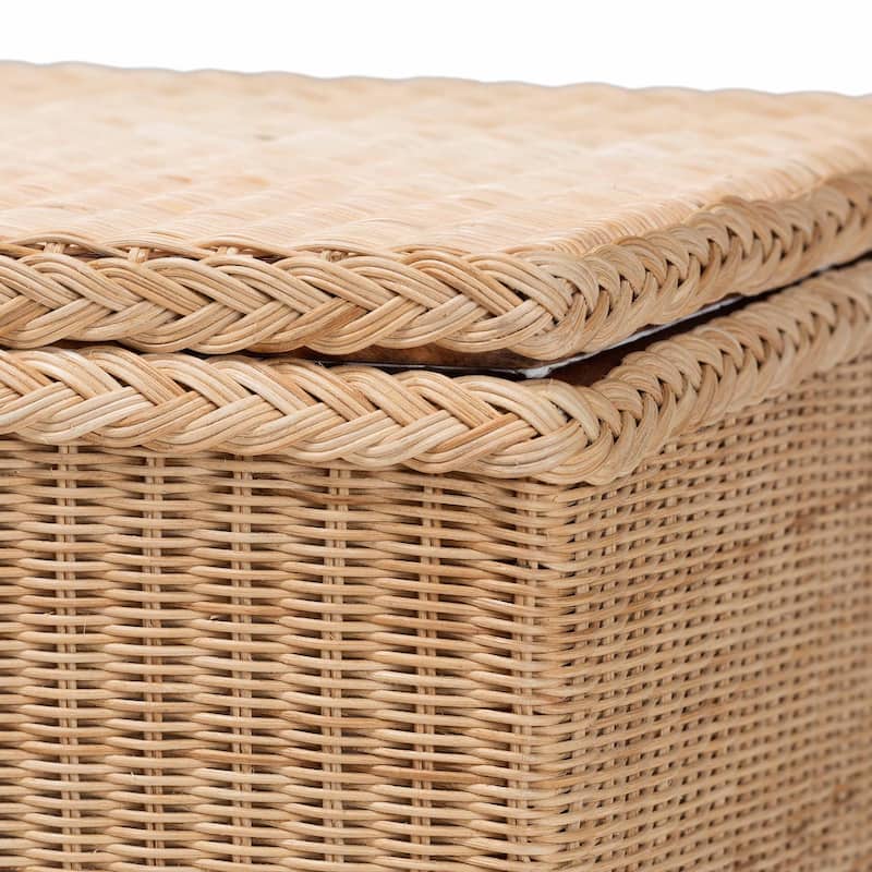 Caden Braided Natural Rattan Chest with Lift-top Lid - Coastal Boho Style Storage Bench for Bedroom, Entryway, or Living Room