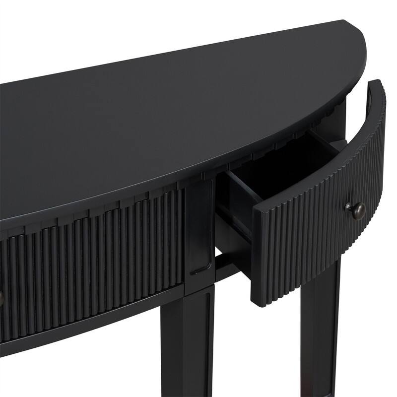 Curve Design Console Table with 3 Storage Drawers, Modern Entryway Table Sofa Table with Vertical Stripe Design and 4 Legs