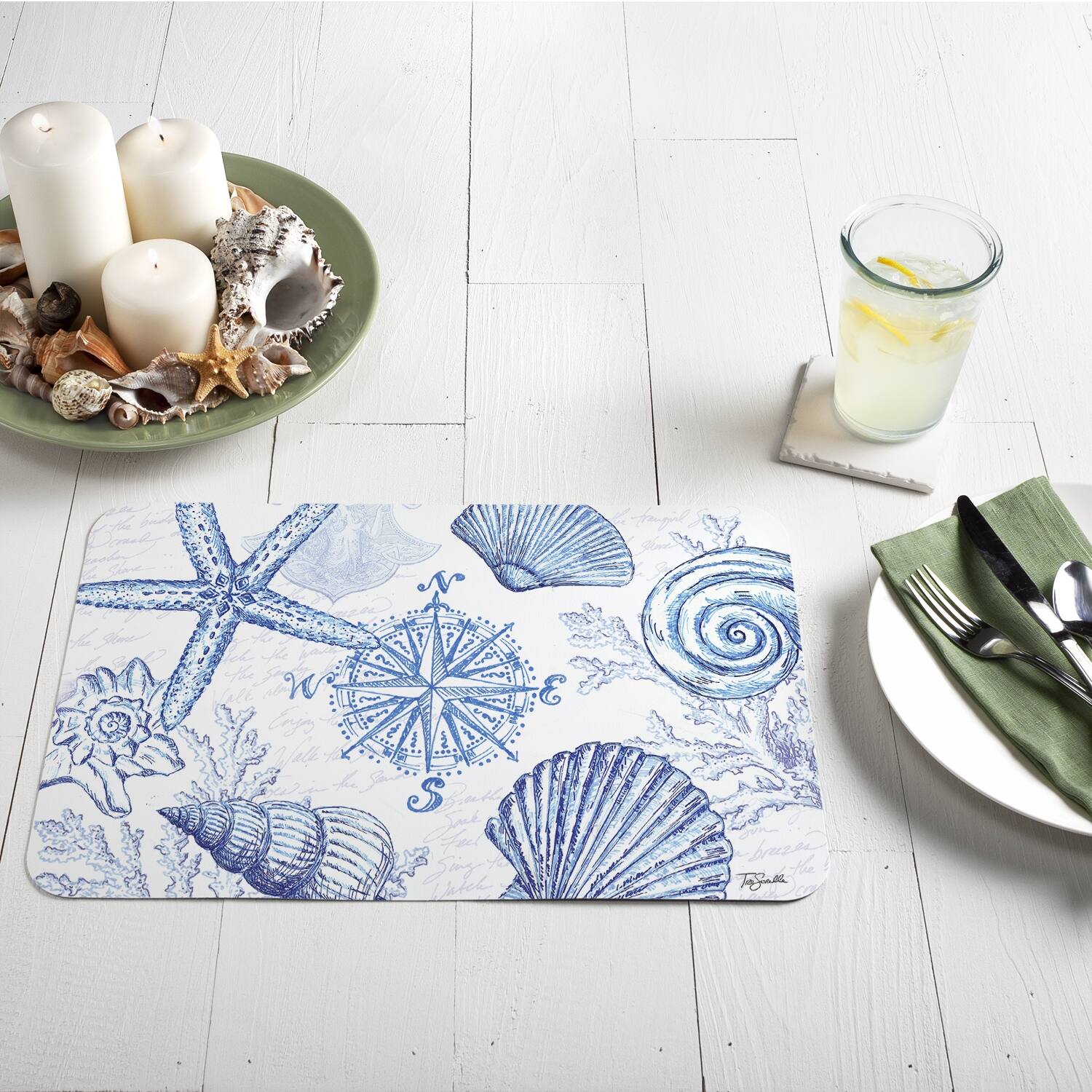 Reversible Wipeclean Counterart Placemats Set of 4 Coastal Sketch