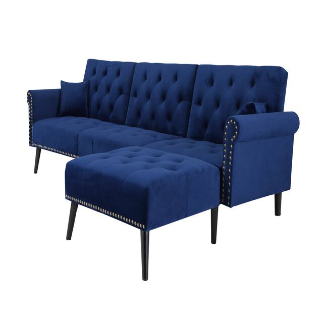 L-Shape Sectional Sofa with Reversible Chaise and Adjustable Back Blue