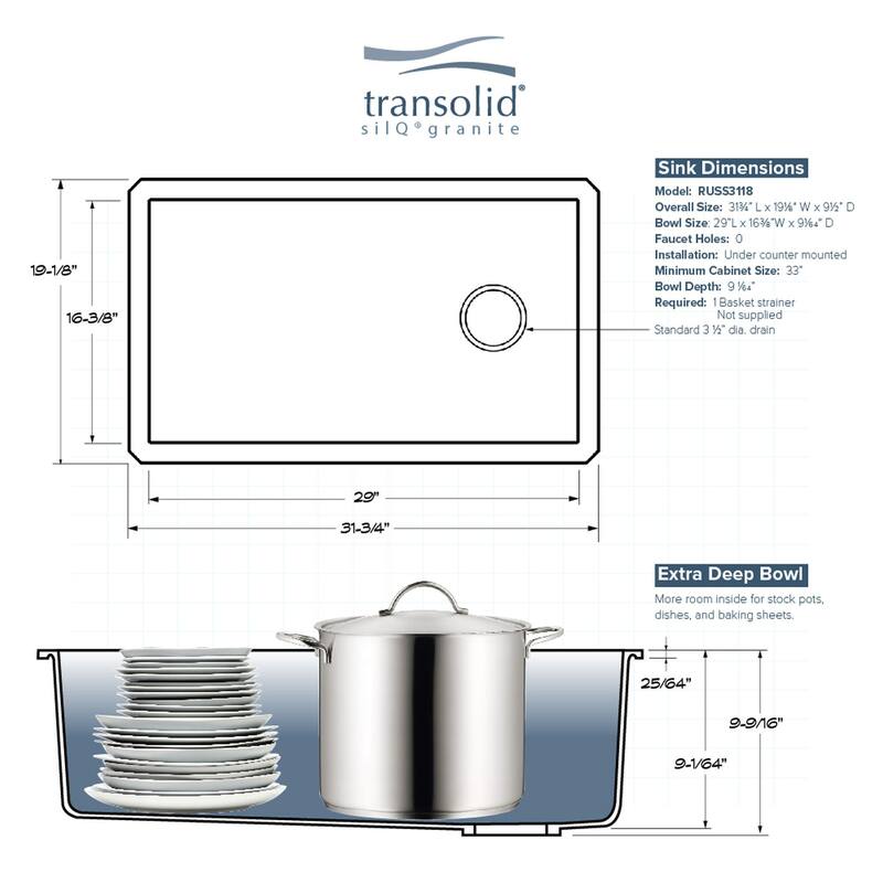 Transolid K-RUSS3118 Radius 31-3/4" Undermount Single Basin Granite