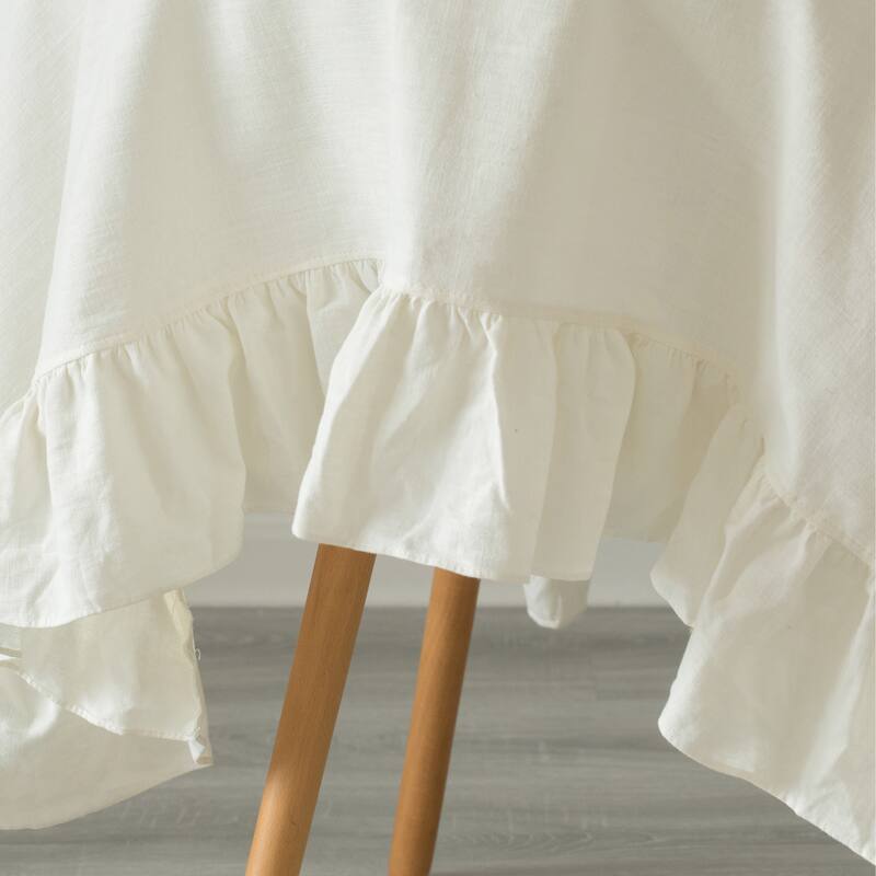 Deerlux 100% Pure Linen Washable Tablecloth with Ruffle Trim