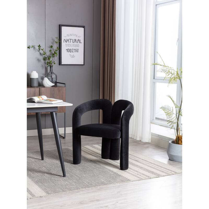 Black Modern 25.2" Upholstered Accent Chair with Curved Circular Backrest and High-Density Foam (Set of 2)