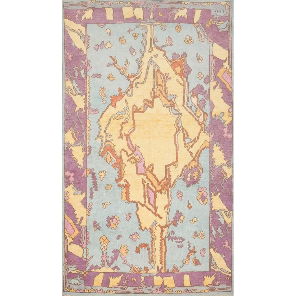 Hand Knotted Oriental 100% Wool Carpet Transitional Geometric Navy Blue & Blues Oushak Area Rug - 6' 10'' X 3' 11''