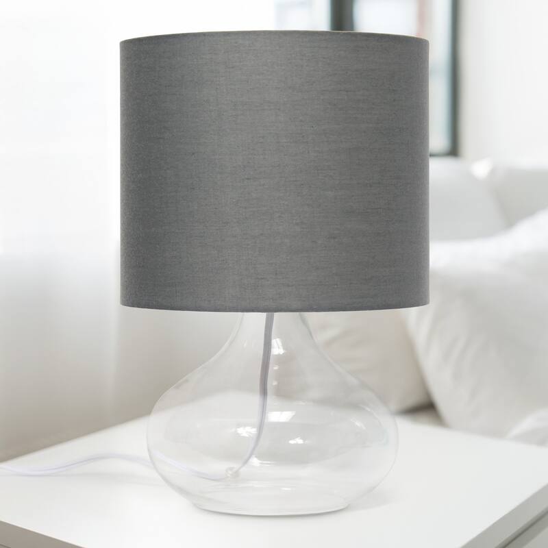 13.75" Decorative Glass Accent Table Lamp with Soft Fabric Shade Perfect for Living Room or Bedroom - 9"L x 9"W x 13.75"H