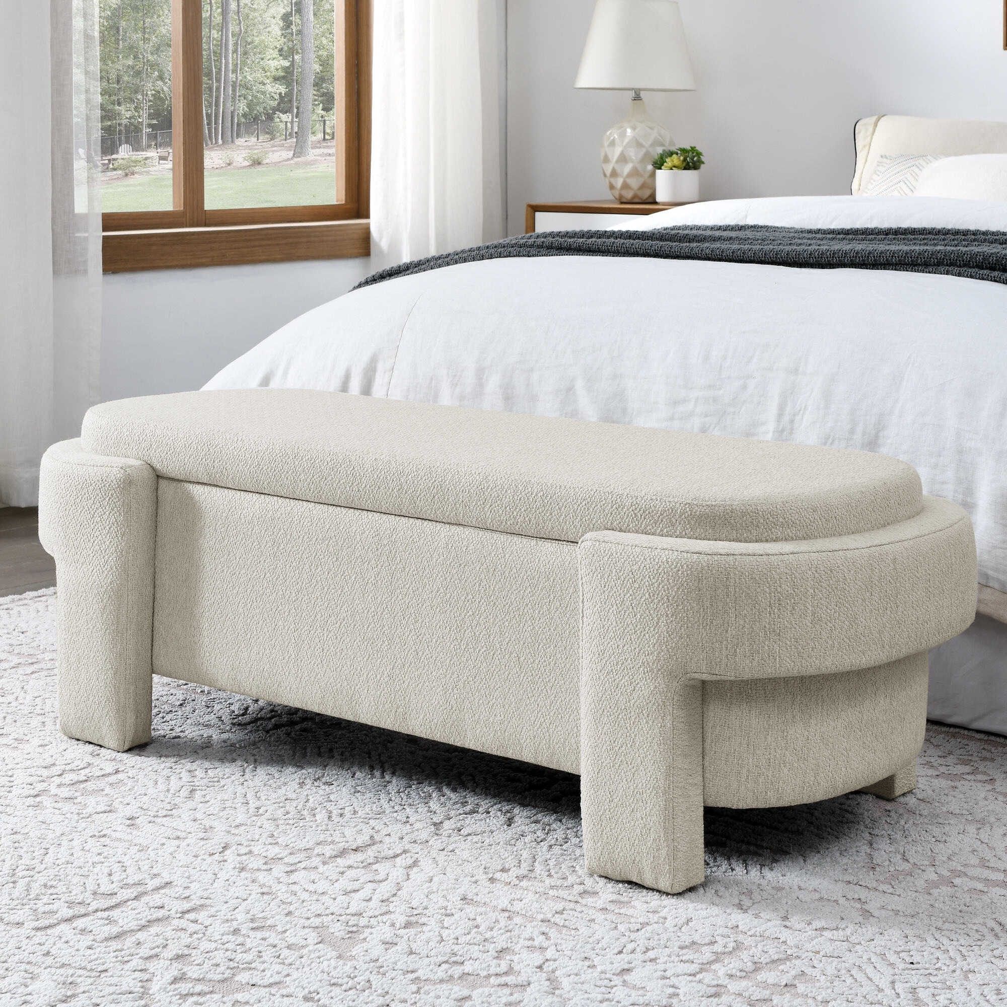 Fabric Upholstered Bench with Large Storage Space for the Living Room, Entryway and Bedroom