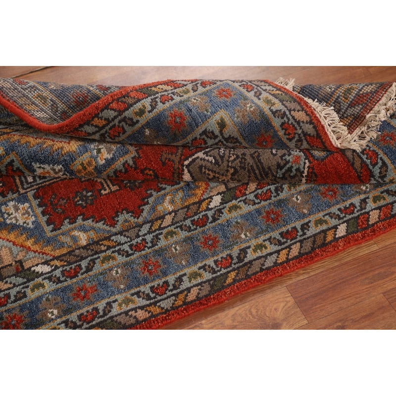 Orange Geometric Heriz Serapi Rug Hand-Knotted Wool Carpet - 3'0" X 5'11"