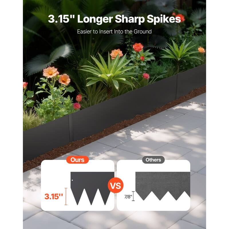 40" Galvanized Steel Landscape Edging Flexible Garden Border Fence with Spikes and Gloves - 40 x 8 x 0.06 in