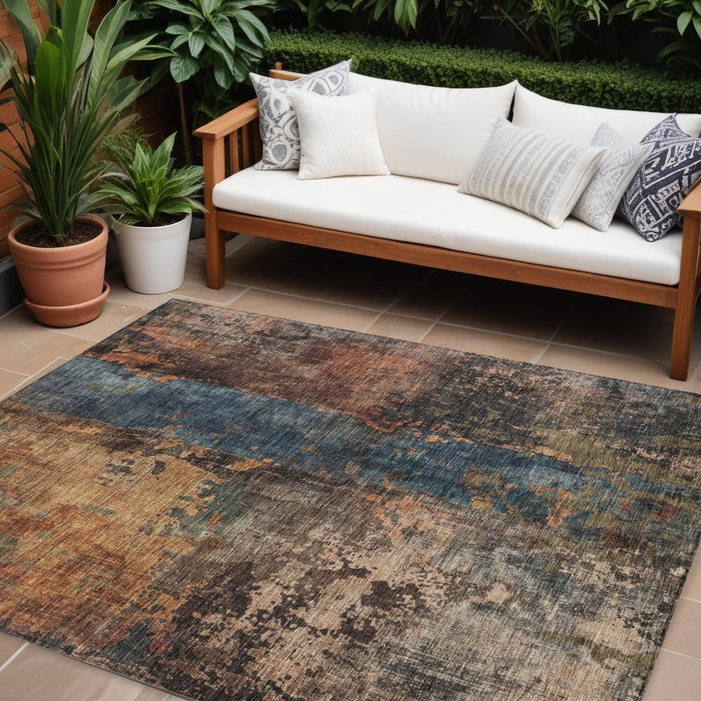 HomeRoots Abstract Transitional Rectangle Outdoor Rug