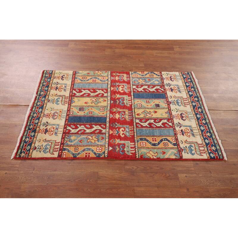 Tribal Kazak Oriental Accent Rug Hand-Knotted Wool Carpet - 2'9" x 4'1"