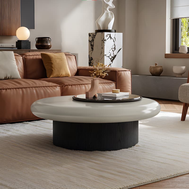 35.43" Modern Lift-top Coffee Table, Round Wood Coffee Table,360°rotatable table top