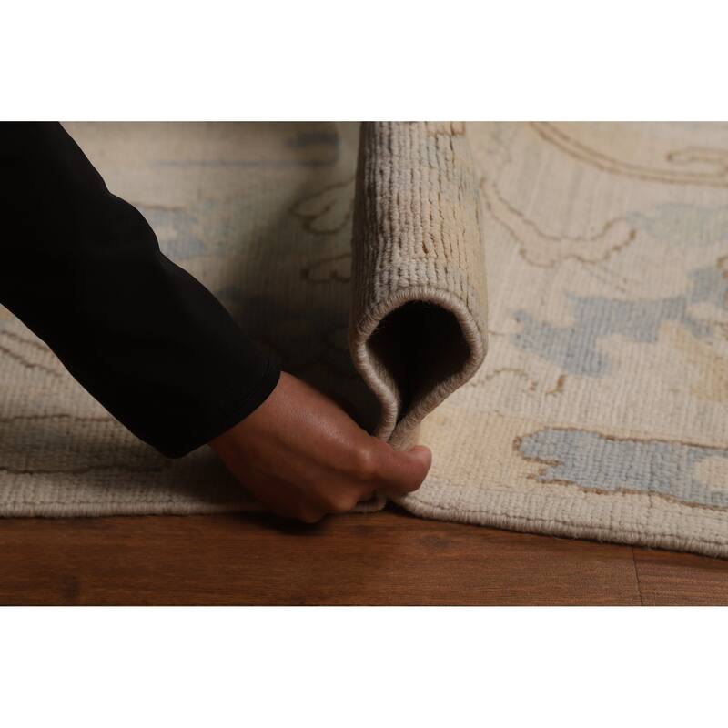 Transitional Beige Oushak Turkish Area Rug Hand-Knotted Wool Carpet - 7'11"x 9'11"