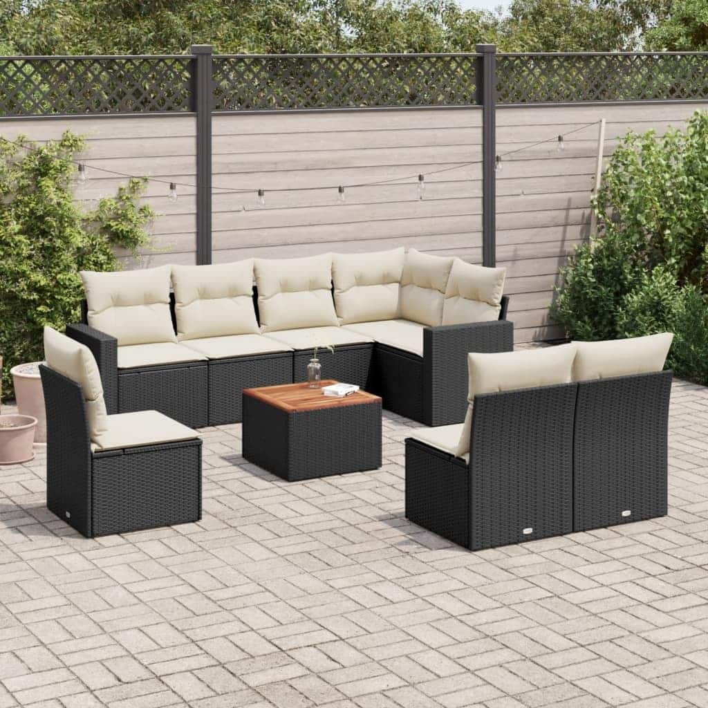 vidaXL Patio Sofa Set with Cushions Outdoor Furniture 9 Piece Poly Rattan - 25.8 x 24.4 x 27.2
